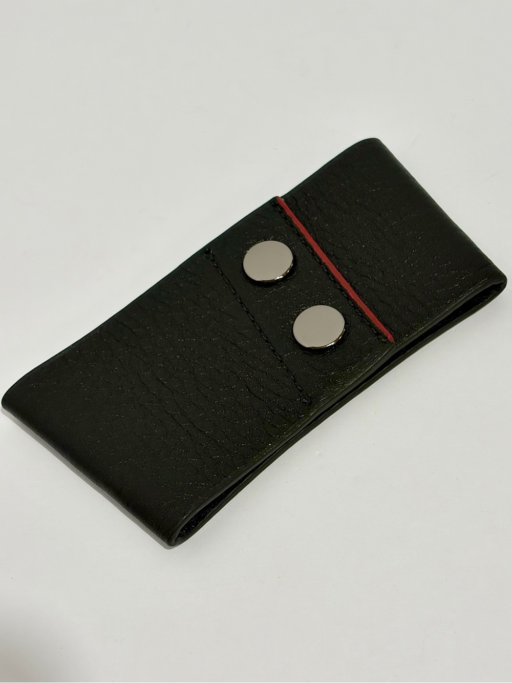 Hammitt Black Leather Cup/Coffee Sleeve With Gunmetal Hardware